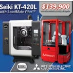 Look for Seiki KT-420L drill/tap center and Mitsubishi LoadMate Plus industrial machine tending robotic cell in Mitsubishi’s booth #1023 at Automate 2022