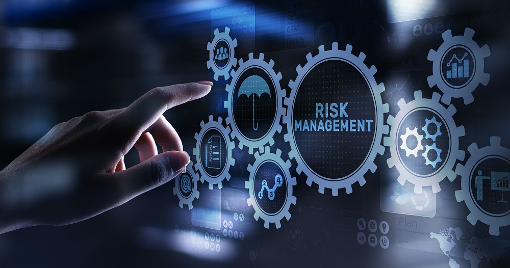 Risk management forecasting evaluation financial business concept on virtual screen