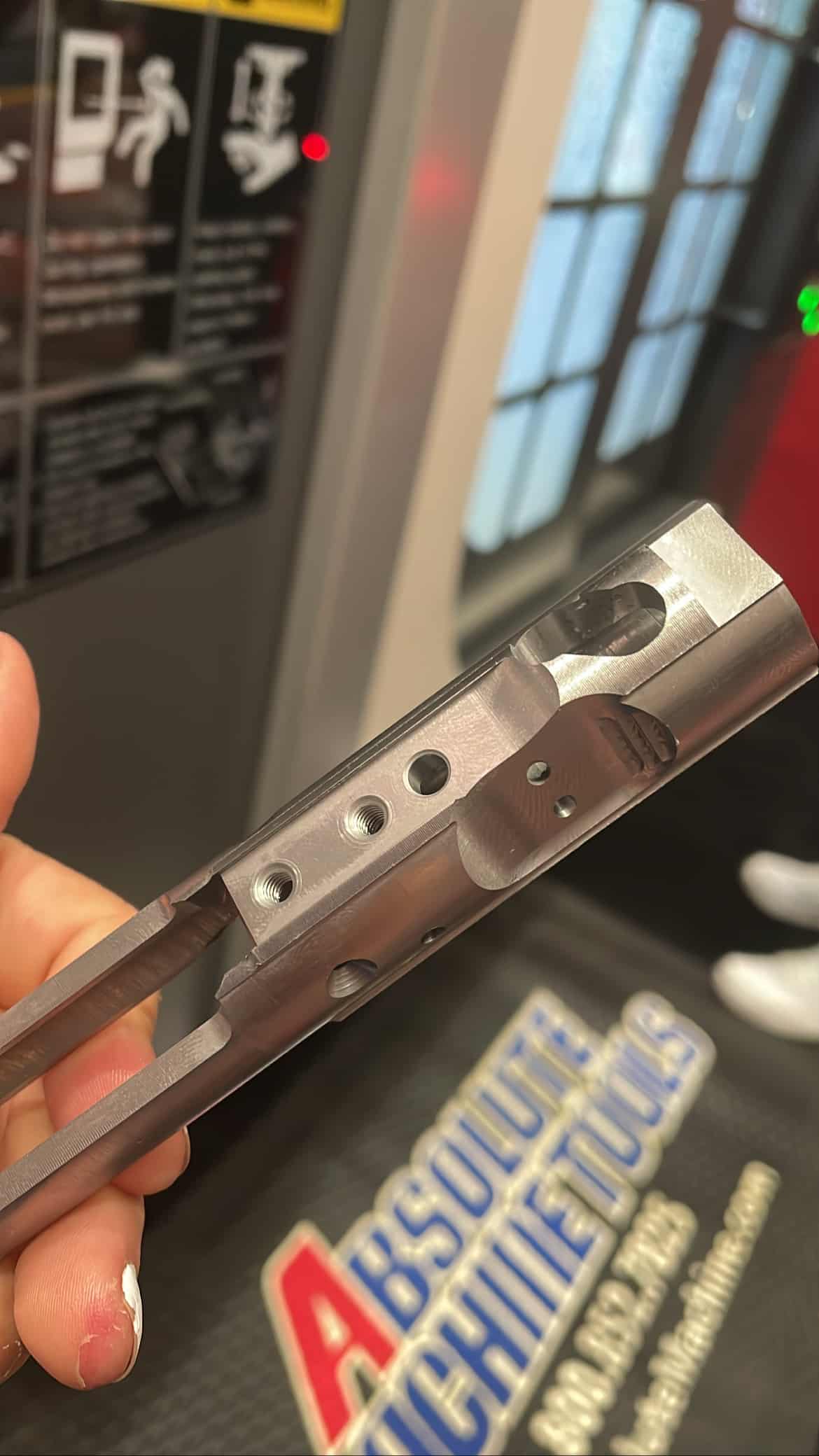 .223 bolt carrierclose-up on Seiki drill tap center