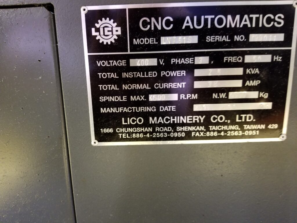 Lico Cnc Automatics Serial Tag