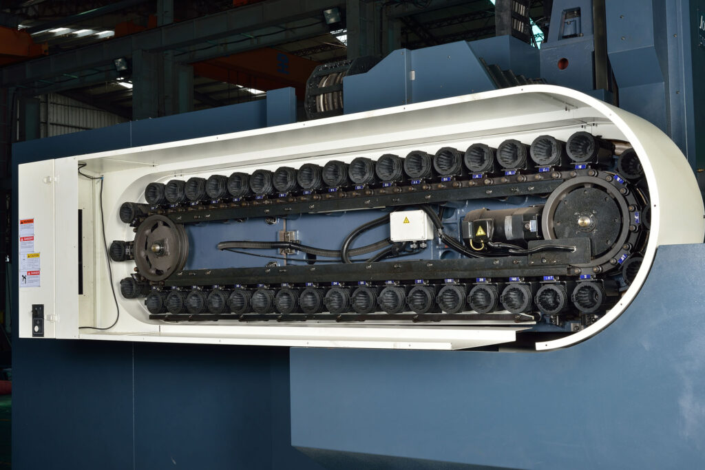 Dmc 2100H On Factory Floor Tool Changer Open Showing Tool Pots